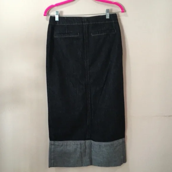 Zara Denim Slit Midi Skirt Dark Blue Zip Hi Waist Women’s Small 9632/271 Y2K 90s - Picture 8 of 10